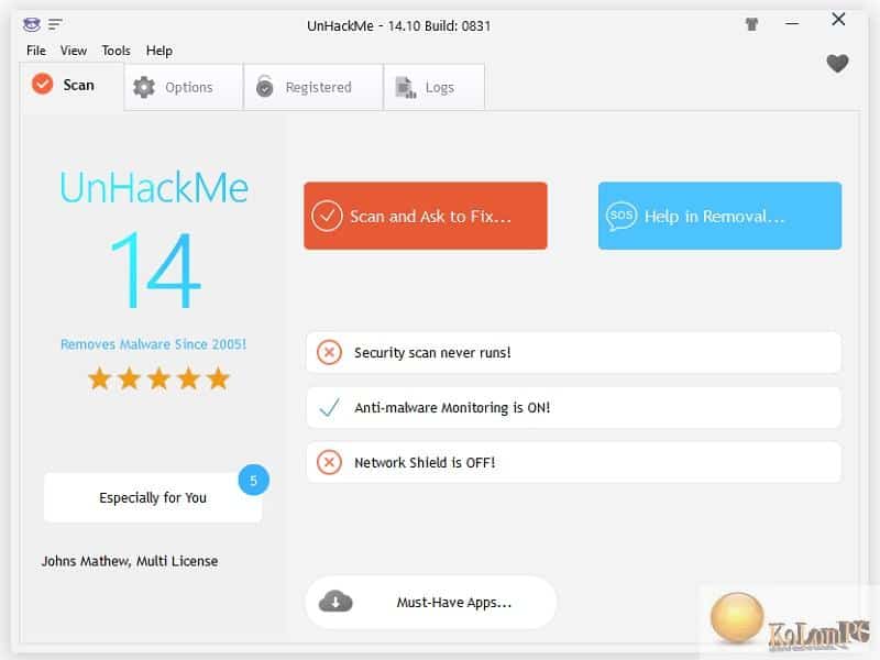 UnHackMe main window