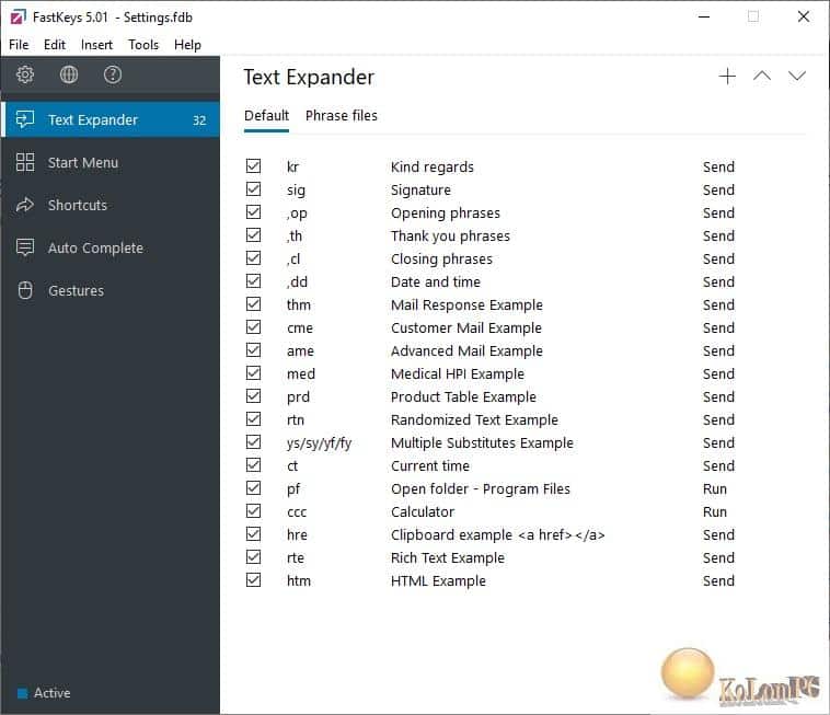 FastKeys Pro settings 