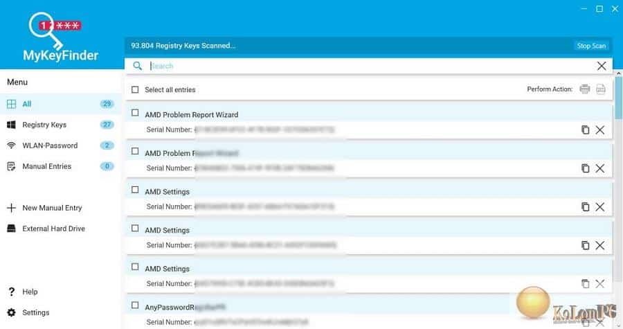 Abelssoft MyKeyFinder Plus Settings