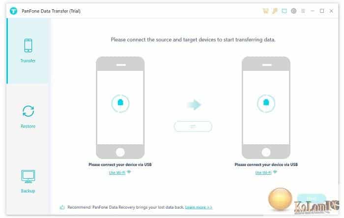 PanFone Data Transfer settings