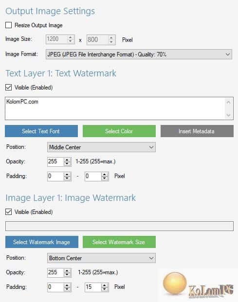Watermark settings